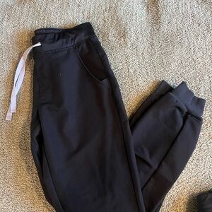 Figs Black Track Pants with Elastic Waistband and Tapered Legs